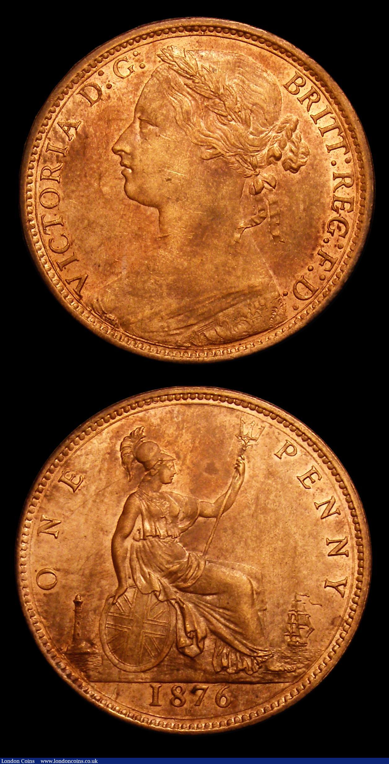 London Coins : A152 : Lot 2498 : Pennies (2) 1876H Wide Date Freeman 87 dies 8+J NVF Ex-Croydon Coin Auction 4/9/2001 hammer price &p...