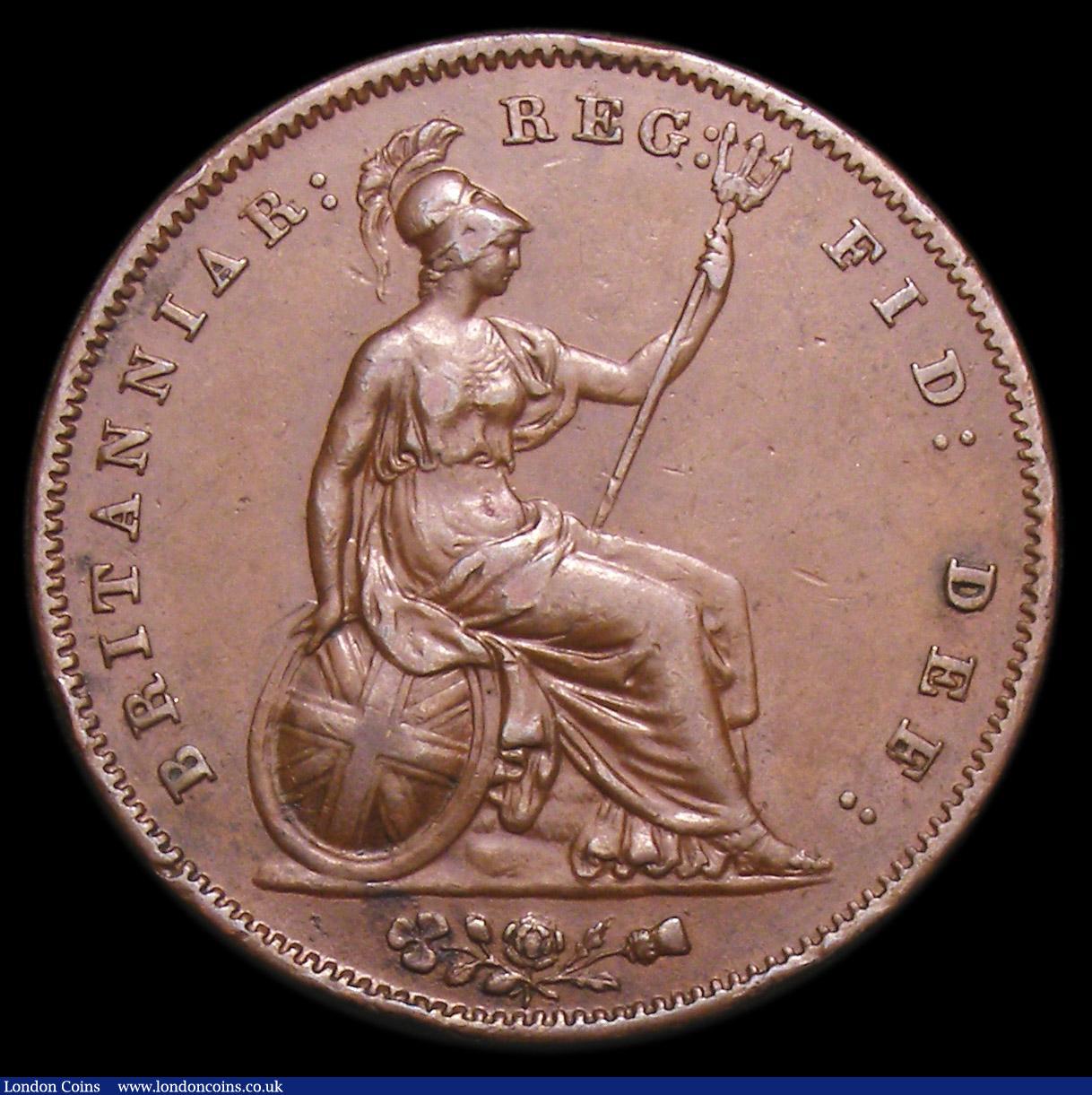 London Coins : A152 : Lot 3137 : Penny 1858 DEF with F struck over a B, an unusual restrike, NVF/GF with an edge bruise, unlisted by ...
