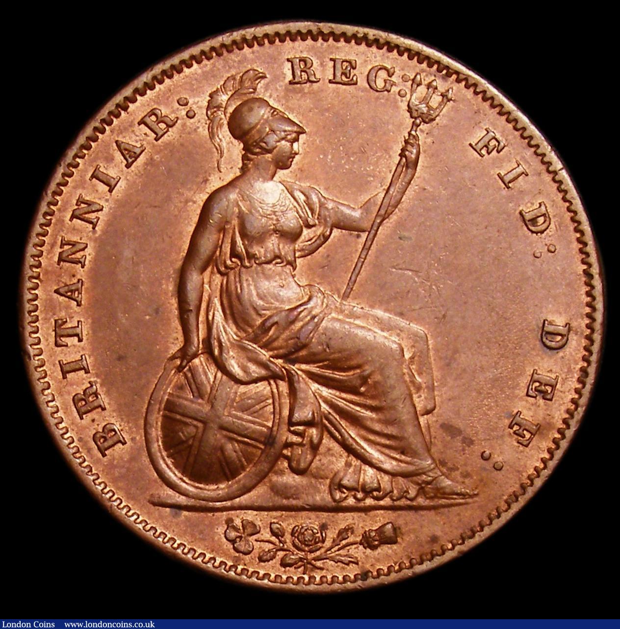 London Coins : A152 : Lot 3138 : Penny 1858 Large Date, No WW, V over left tilted V in VICTORIA, unlisted by Peck, EF/NEF with traces...