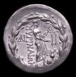 London Coins : A152 : Lot 1903 : Asia Minor Aiolis, Myrina Tetradrachm (160-143BC) Obv. Laureate head of Apollo, Rev. Apollo Grynios ...