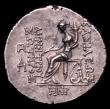London Coins : A152 : Lot 1947 : Syria, Seleukid Kingdom Tetradrachm Demetrios I (162-150BC) Obv Bust right, Reverse Zeus seated left...