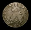 London Coins : A152 : Lot 2079 : Farthing 1694 Unbarred A's in BRITANNIA, No stop after MARIA, Peck 618* Near Fine on a pitted f...