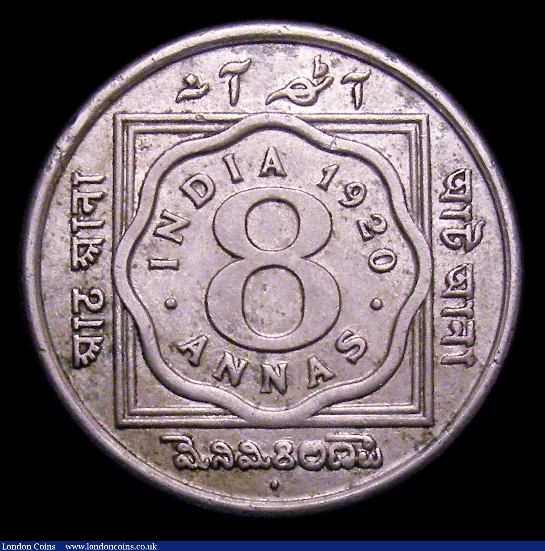 London Coins : A153 : Lot 1025 : India 8 Annas 1920 Bombay KM#520 GVF the obverse slightly better, Very rare, Krause lists at $1000 V...
