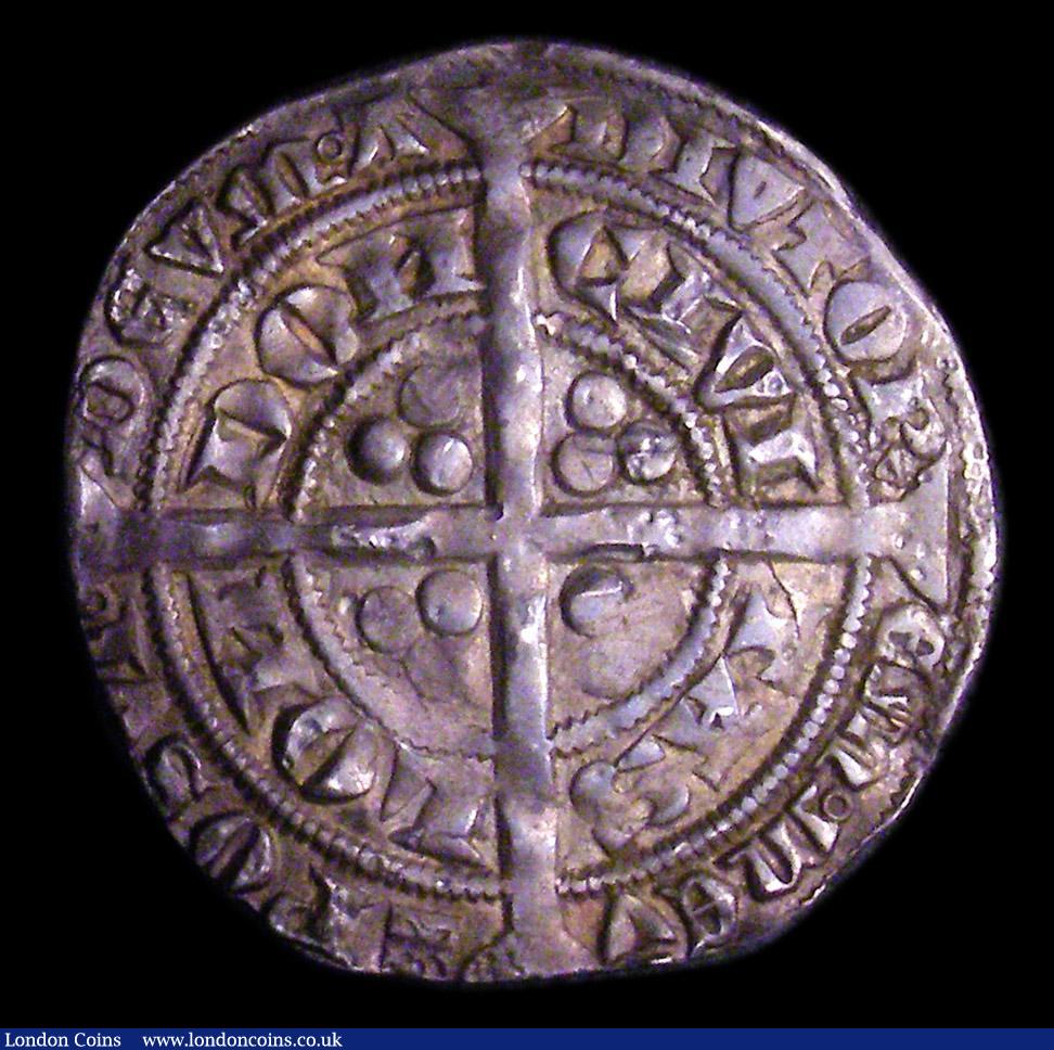 London Coins : A153 : Lot 2098 : Groat Edward III, London Mint, Pre-Treaty period, series C, S.1565 mintmark Cross 1 VF