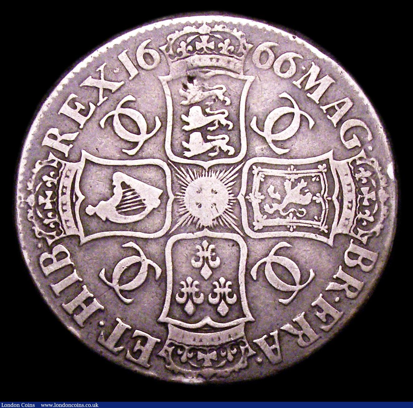 London Coins : A153 : Lot 2173 : Crown 1666 XVIII edge ESC 32 VG the reverse slightly better with all major details bold