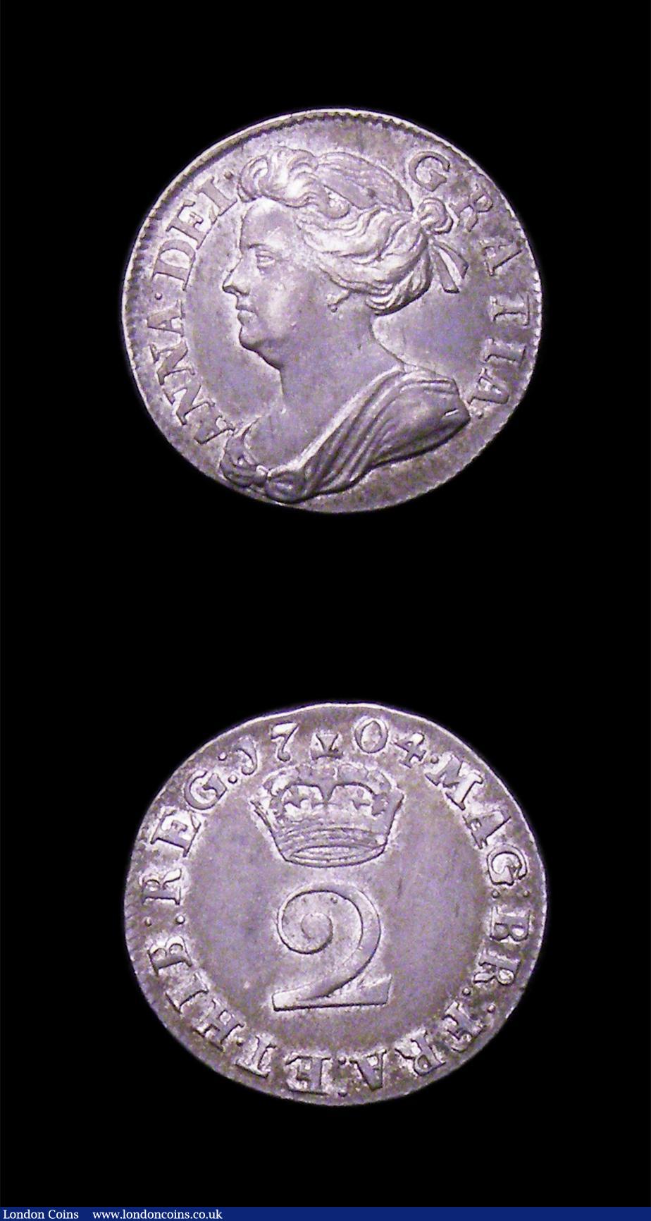 London Coins : A153 : Lot 2250 : Maundy a 3-part set 1704 (only 3 coins issued for this year) Fourpence ESC 1887 Fine with some scrat...