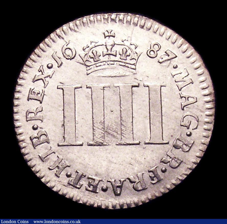 London Coins : A153 : Lot 2252 : Maundy Fourpence 1687 7 over 6 ESC 1862 EF with some light haymarks and adjustment lines