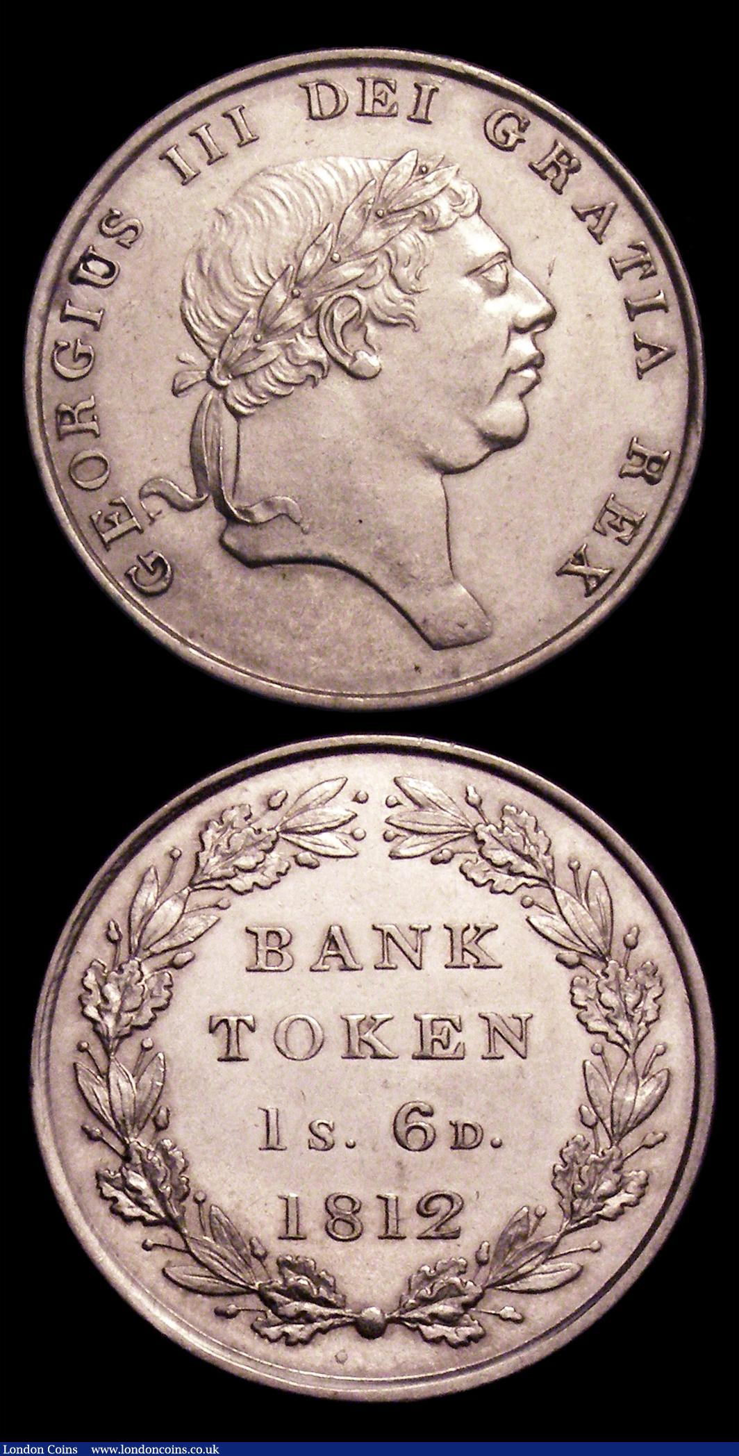 London Coins : A153 : Lot 2269 : One Shilling and Sixpence Bank Tokens (2) 1812 Bust type ESC 971 EF with some contact marks, 1812 He...