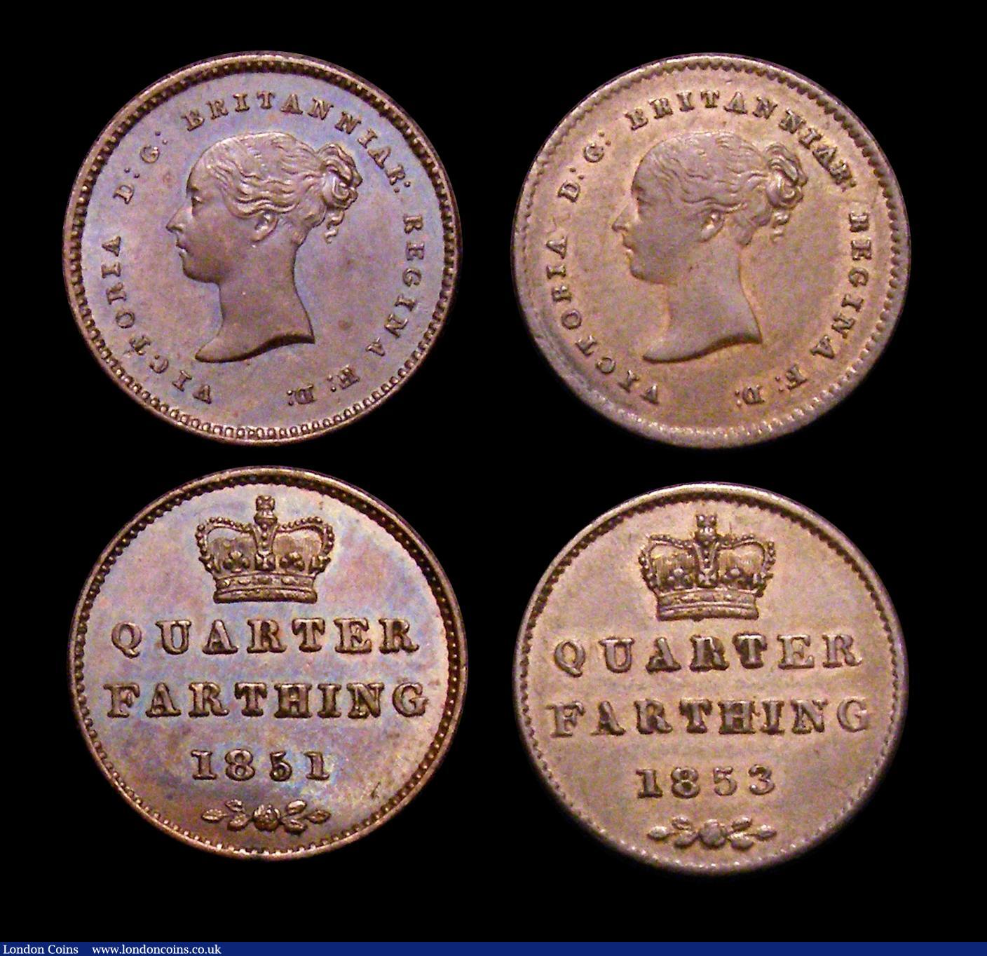 London Coins : A153 : Lot 2274 : Quarter Farthings (4) 1839 Peck 1608 UNC toned, 1851 Peck 1609 AU/GEF, 1852 Peck 1610 EF, 1853 Peck ...