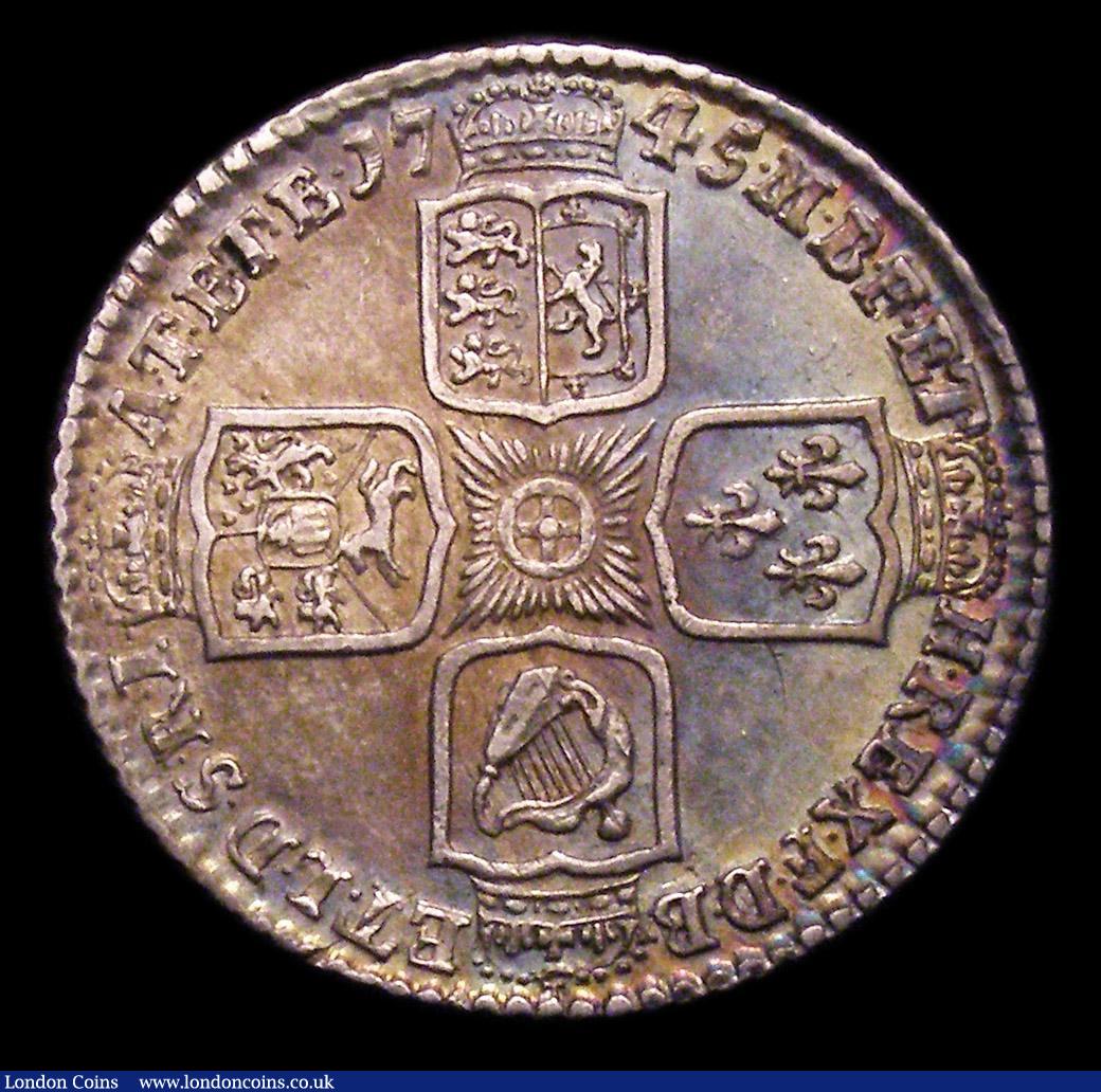 London Coins : A153 : Lot 2287 : Shilling 1745 LIMA ESC 1205 NEF/EF and colourfully toned