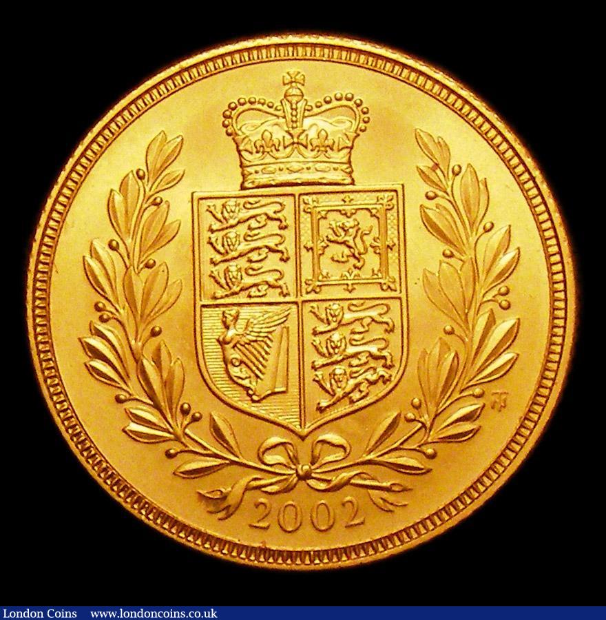 London Coins : A153 : Lot 2328 : Sovereign 2002 Shield Marsh 316 UNC with a small spot to the left of the date