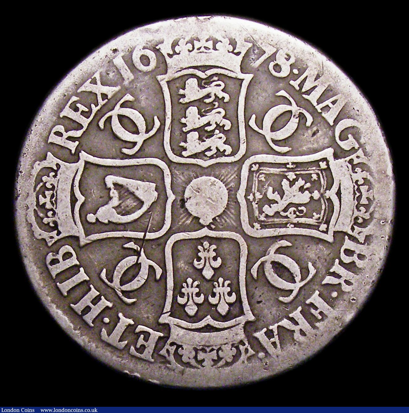 London Coins : A153 : Lot 2477 : Crown 1678 8 over 7 ESC 55 VG Rare
