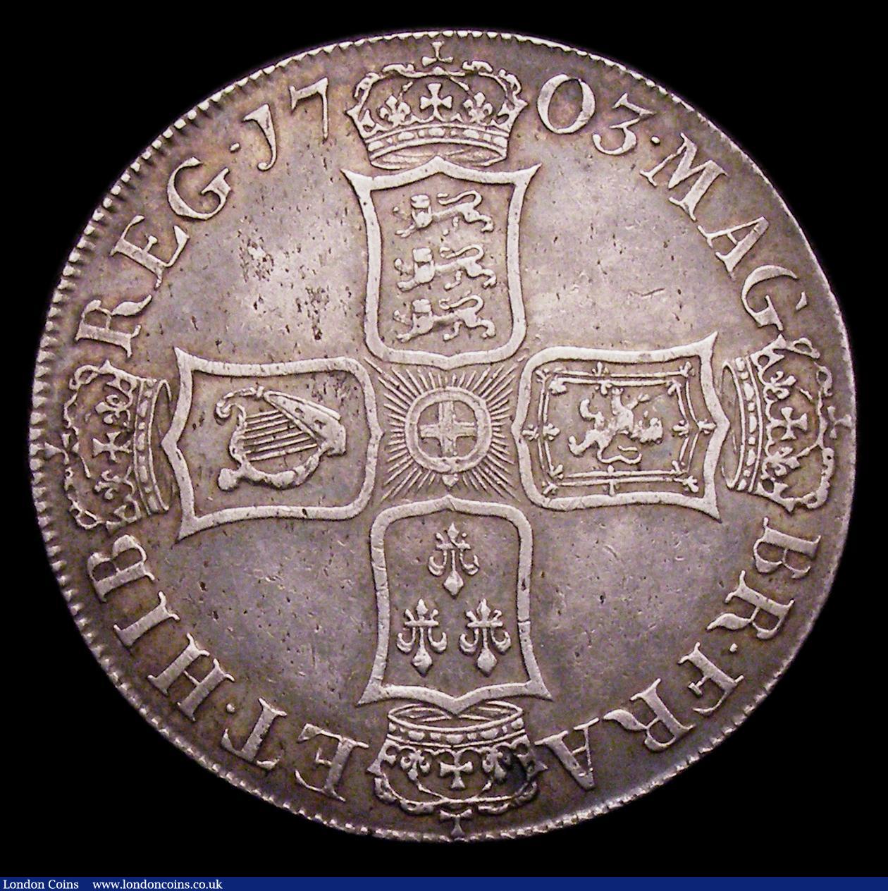London Coins : A153 : Lot 2519 : Crown 1703 VIGO ESC 99 NVF the reverse with some light haymarking