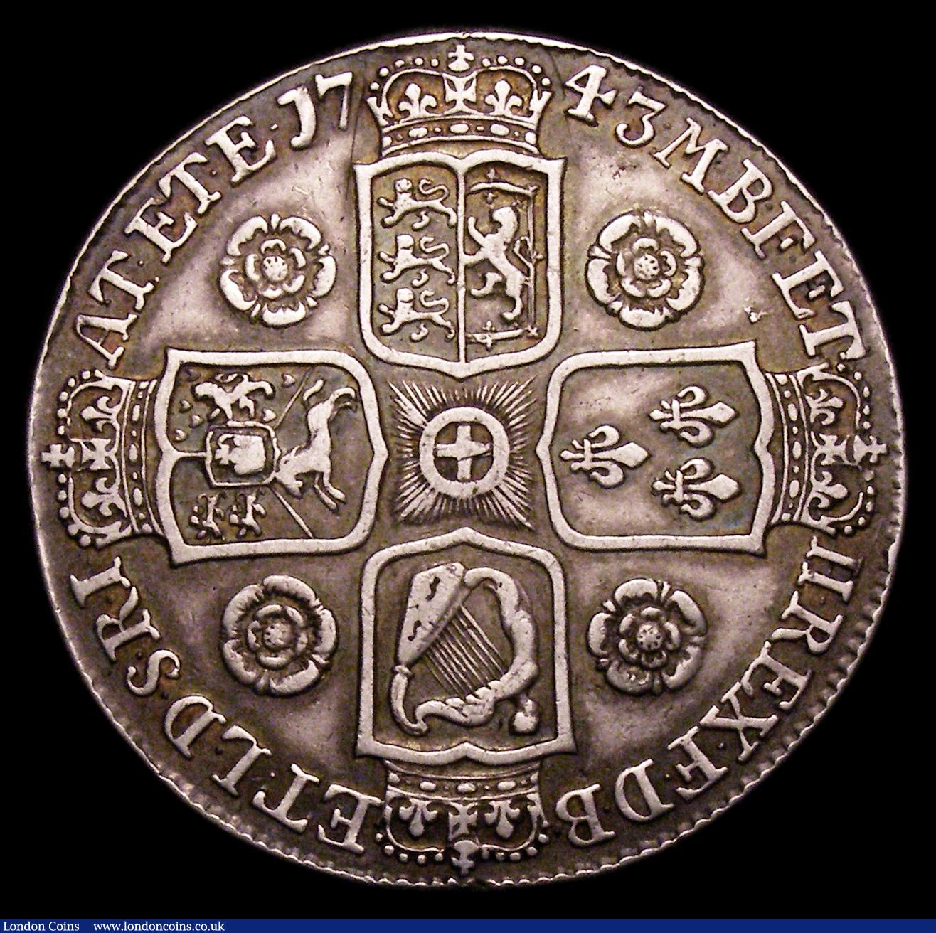 London Coins : A153 : Lot 2540 : Crown 1743 Roses ESC 124 Good Fine