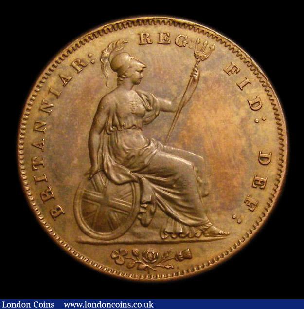 London Coins : A153 : Lot 3157 : Penny 1858 Large Date No WW, 1 over 1 in date, Gouby CP1858Ha A/UNC and unevenly toned, slabbed and ...