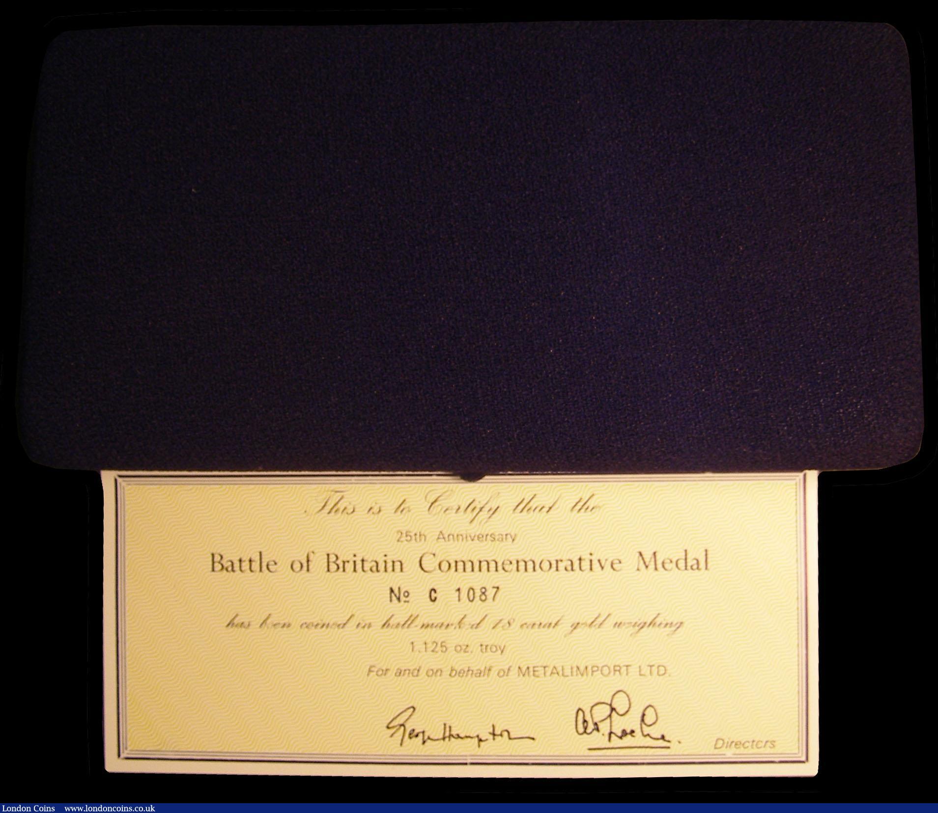 London Coins : A153 : Lot 836 : Battle of Britain 25th Anniversary Commemorative Medals a 3-piece set undated (1965) in 18 carat gol...