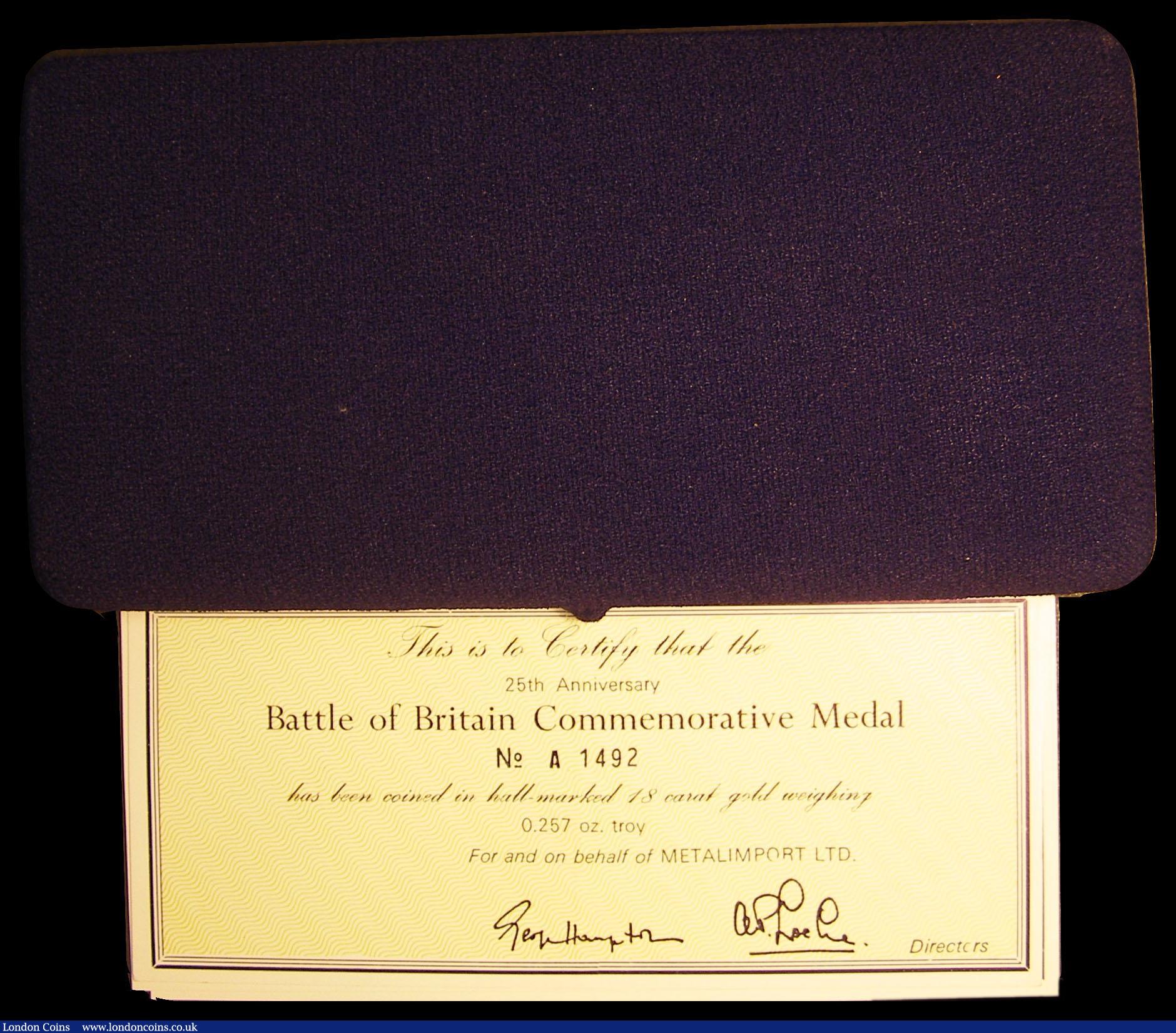 London Coins : A153 : Lot 837 : Battle of Britain 25th Anniversary Commemorative Medals a 3-piece set undated (1965) in 18 carat gol...