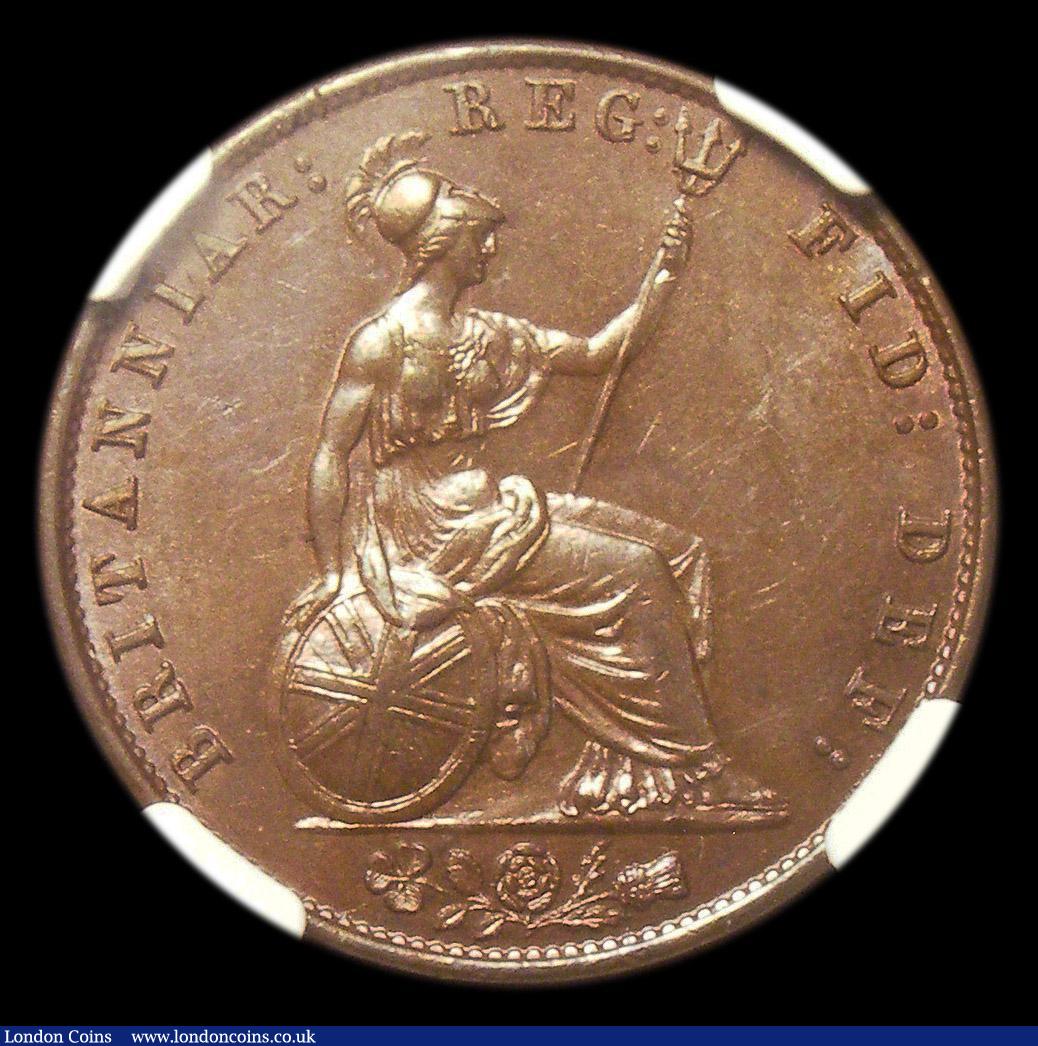 London Coins : A154 : Lot 2295 : Halfpenny 1858 8 over 7 Peck 1548 NGC MS63 BN