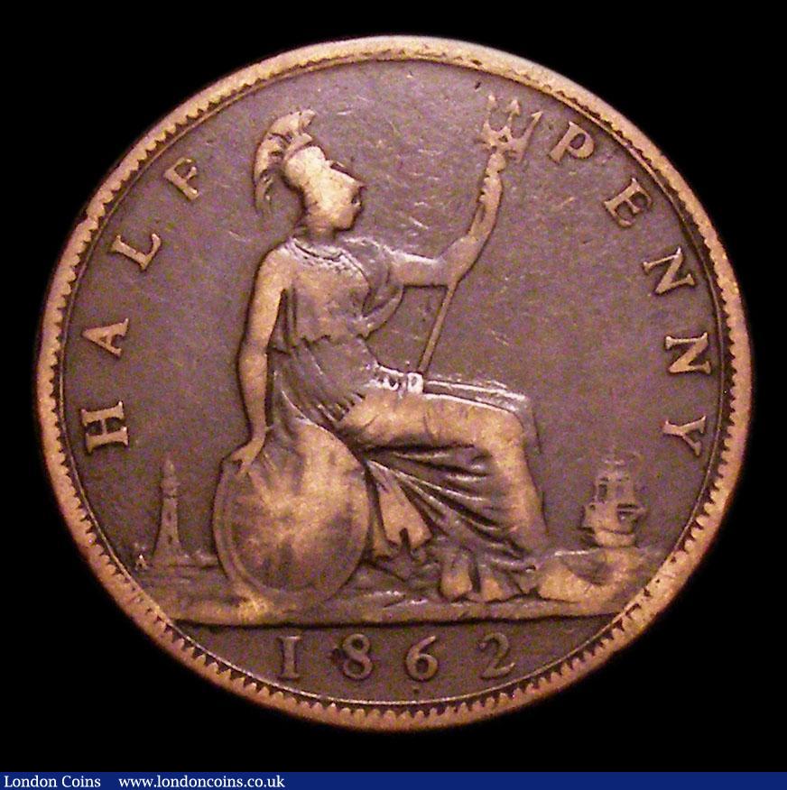 London Coins : A154 : Lot 2298 : Halfpenny 1862 Die Letter A Freeman 290A dies 7+G better than VG with all major details clear, Very ...