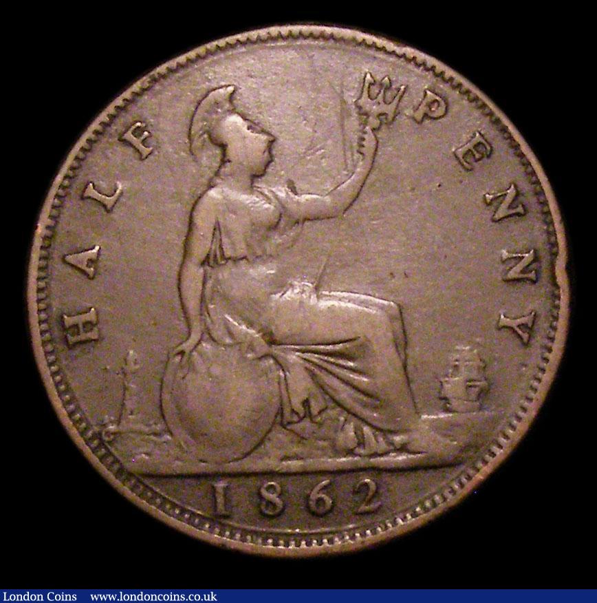 London Coins : A154 : Lot 2299 : Halfpenny 1862 Die Letter C Freeman 288A dies 7+F VG or better, Very Rare 