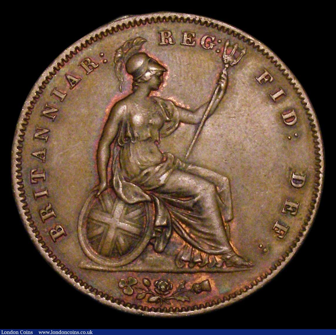 London Coins : A154 : Lot 2420 : Penny 1858 8 over 2, this variety previously thought to be 8 over 3 with die cracks showing thinly t...
