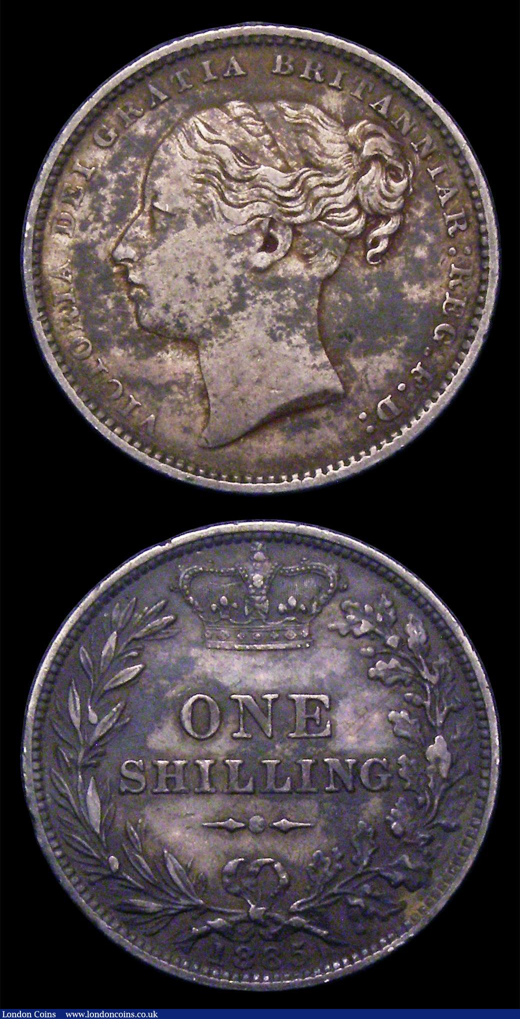 London Coins : A154 : Lot 2660 : Shillings (3) 1871 ESC 1321 Die Number 12 EF with some hairlines and a stain on the Queen's nec...