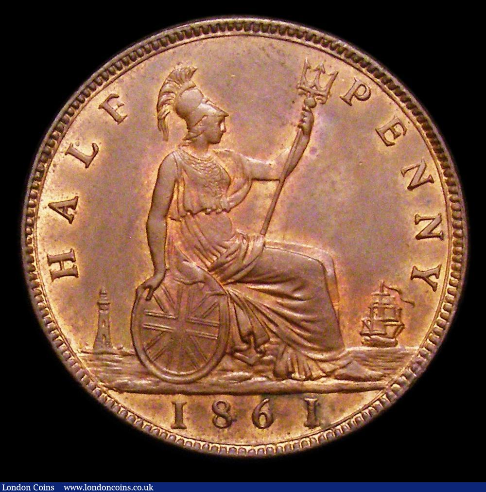 London Coins : A155 : Lot 1069 : Halfpenny 1861 Freeman 282 dies 7+G UNC with traces of lustre