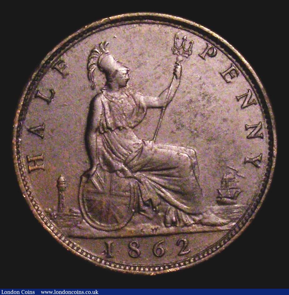 London Coins : A155 : Lot 1071 : Halfpenny 1862 Die Letter B Freeman 288 dies 7+E NVF for wear the obverse with corrosion, the revers...