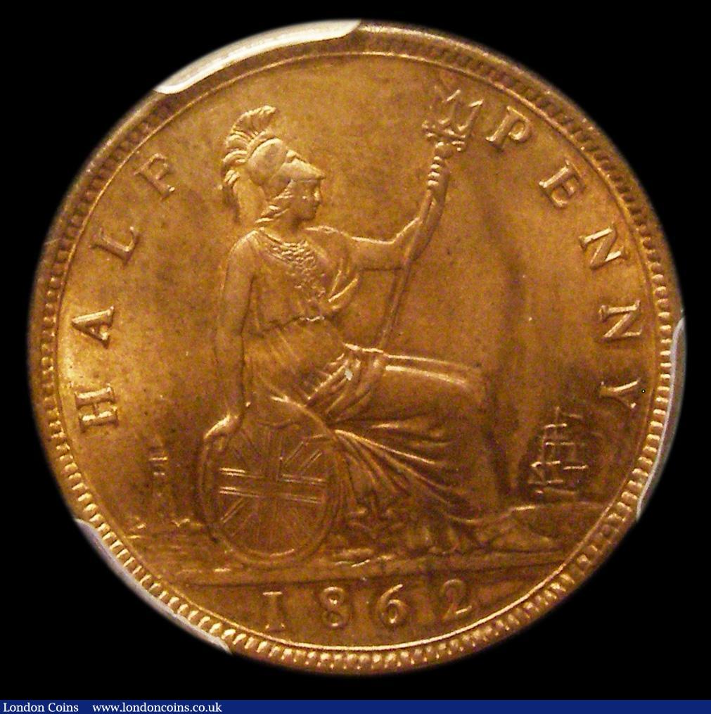 London Coins : A155 : Lot 1073 : Halfpenny 1862 Freeman 289 dies 7+G Lustrous UNC, in a PCGS holder slabbed and graded MS64 RB