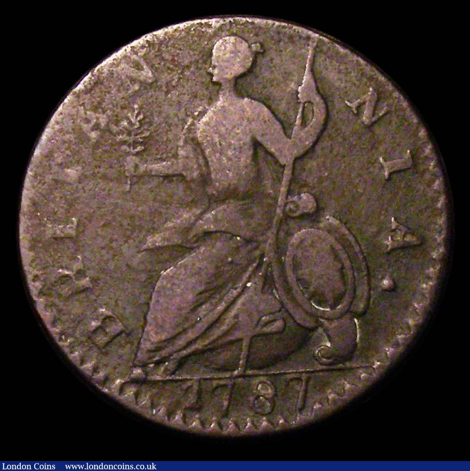 London Coins : A155 : Lot 2385 : USA Halfpenny 1787 Machins Mills Large Date Breen 995, Coleman CH-1787B-1 VG Rare