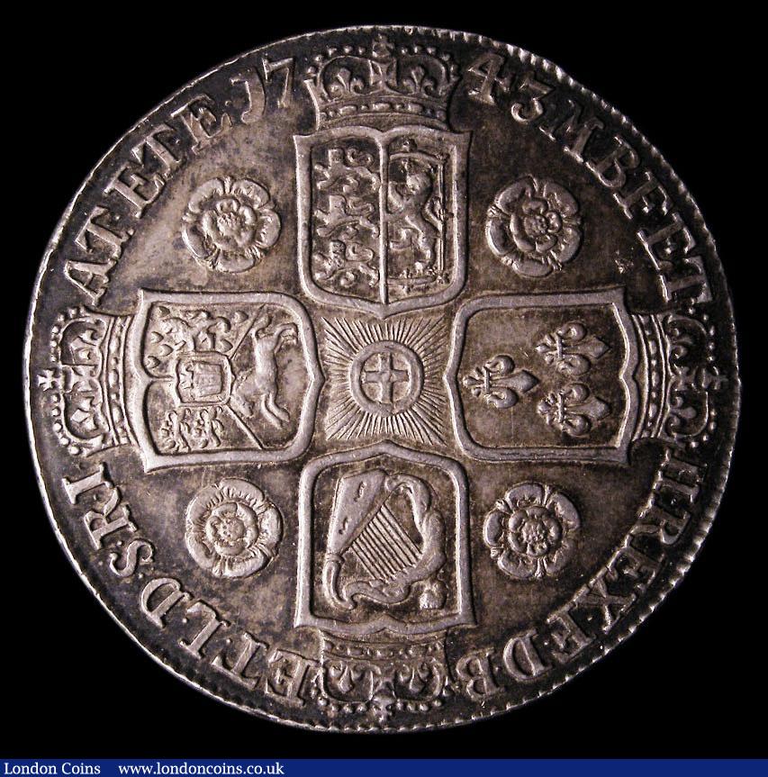 London Coins : A156 : Lot 1870 : Crown 1743 Roses ESC 124 UNC or near so and attractively toned, slabbed and graded LCGS 75, Ex-Londo...