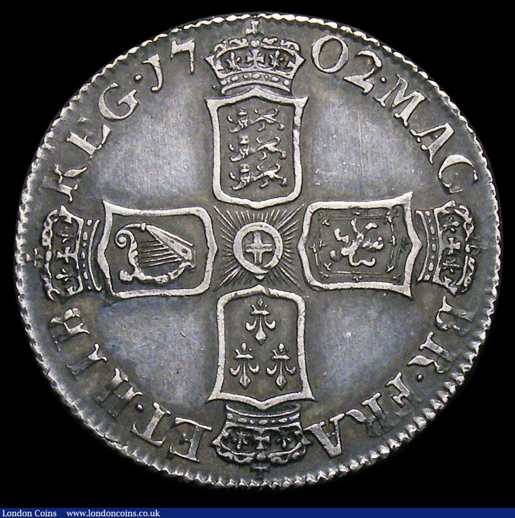 London Coins : A156 : Lot 2580 : Shilling 1702 VIGO ESC 1130 EF with grey tone, slabbed and graded LCGS 60