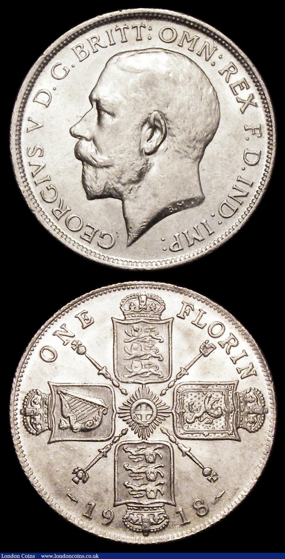 London Coins : A156 : Lot 3299 : Florins (2) 1918 ESC 937 UNC and lustrous with some contact marks, 1923 ESC 942 UNC