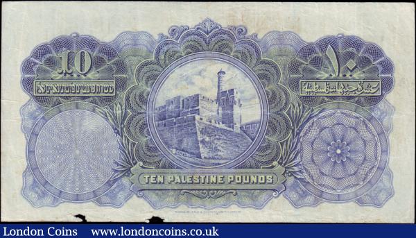 Palestine Currency Board £10 dated 7th September 1939 series A962233,  Pick9c, cleaned & pressed, 2 small pieces missing bottom right edge, Fine to good Fine and very scarce : World Banknotes : Auction 156 : Lot 284