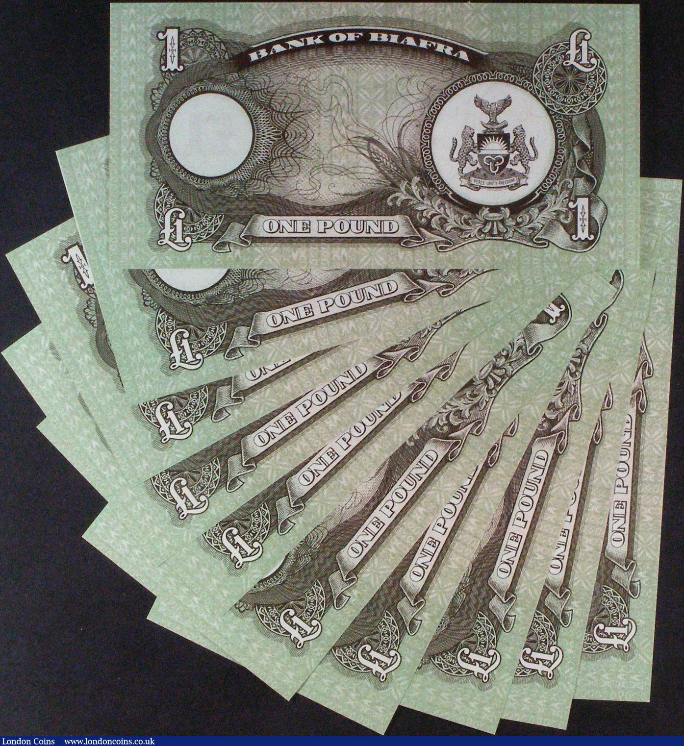 London Coins : A157 : Lot 117 : Biafra &pound;1 issued 1968-69 (10) scarcer types all without serial numbers, Pick5b (cat. value $20...