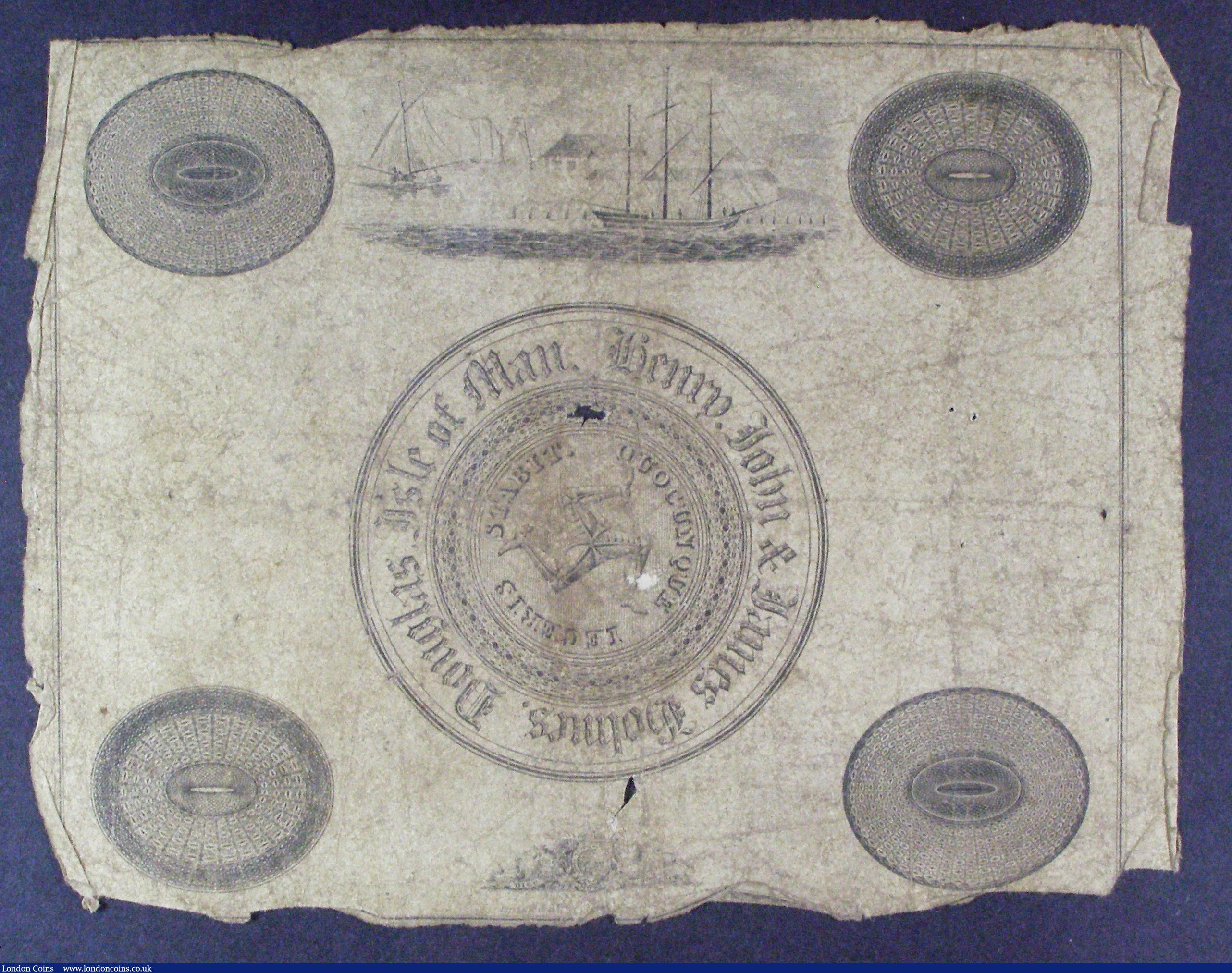 London Coins : A157 : Lot 178 : Isle of Man, Douglas & Isle of Man Bank &pound;1 dated 1840s,  Picks131, surface dirt, edge wear...