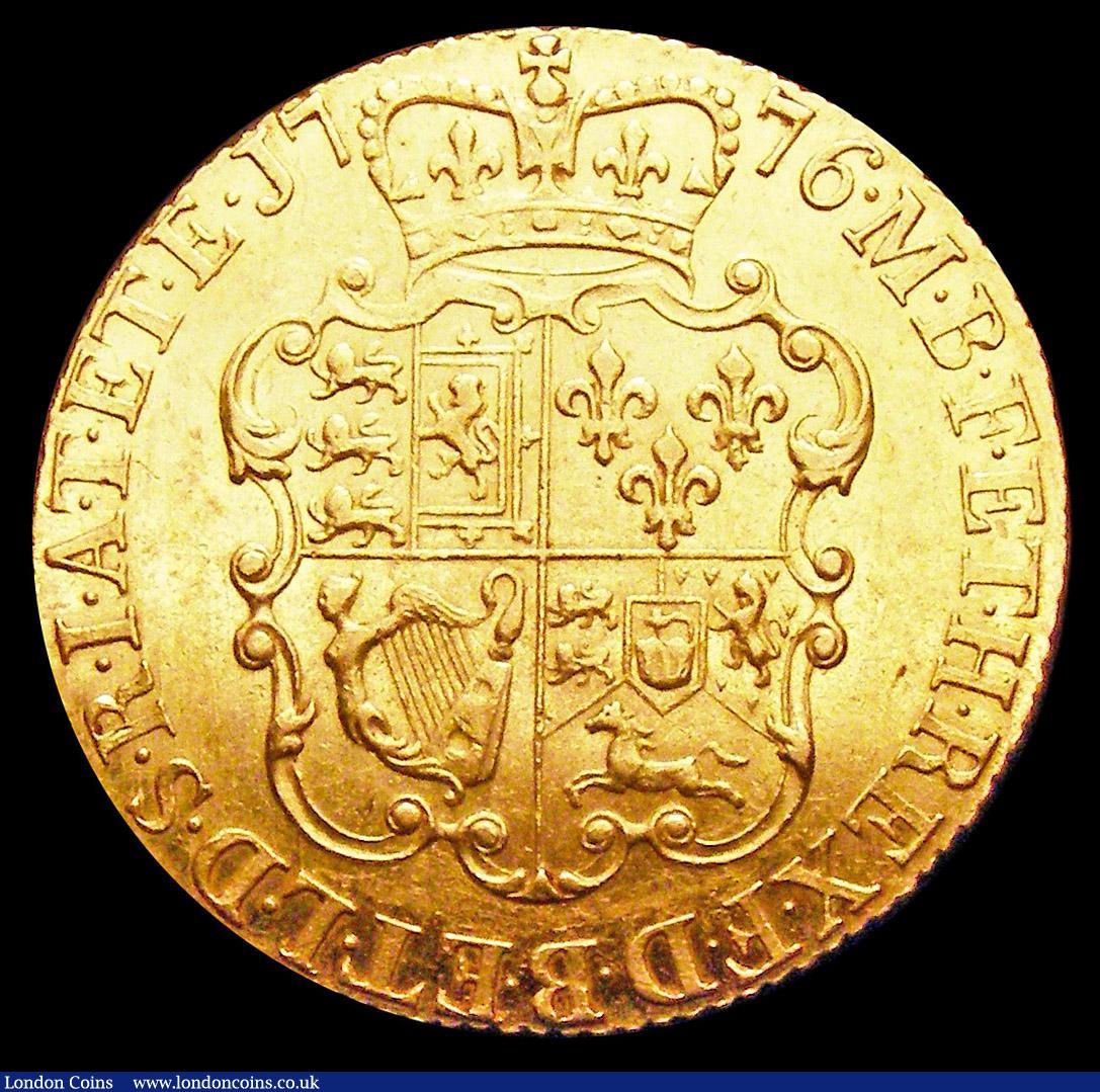 London Coins : A157 : Lot 2201 : Guinea 1776 S.3728 Near EF the obverse with a small striking flaw on the portrait