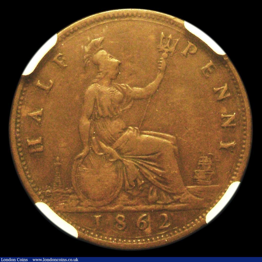 London Coins : A157 : Lot 2717 : Halfpenny 1862 Die Letter C Freeman 288A dies 7+F in an NGC holder and graded VF35 BN