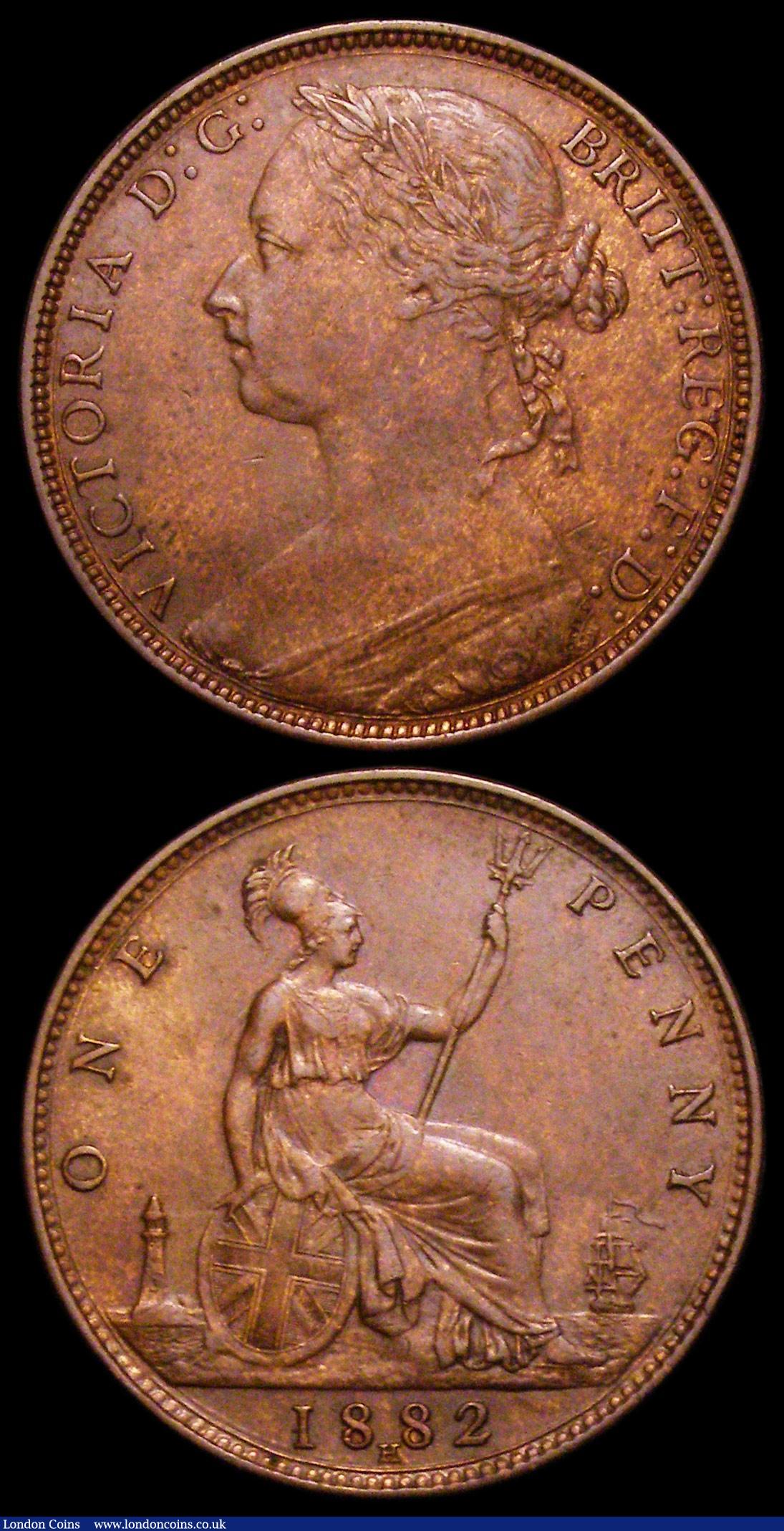 London Coins : A157 : Lot 2930 : Pennies (2) 1882H Freeman 111 dies 11+M VF once cleaned now retoned, Ex-Laurie Bamford &pound;30, Ex...