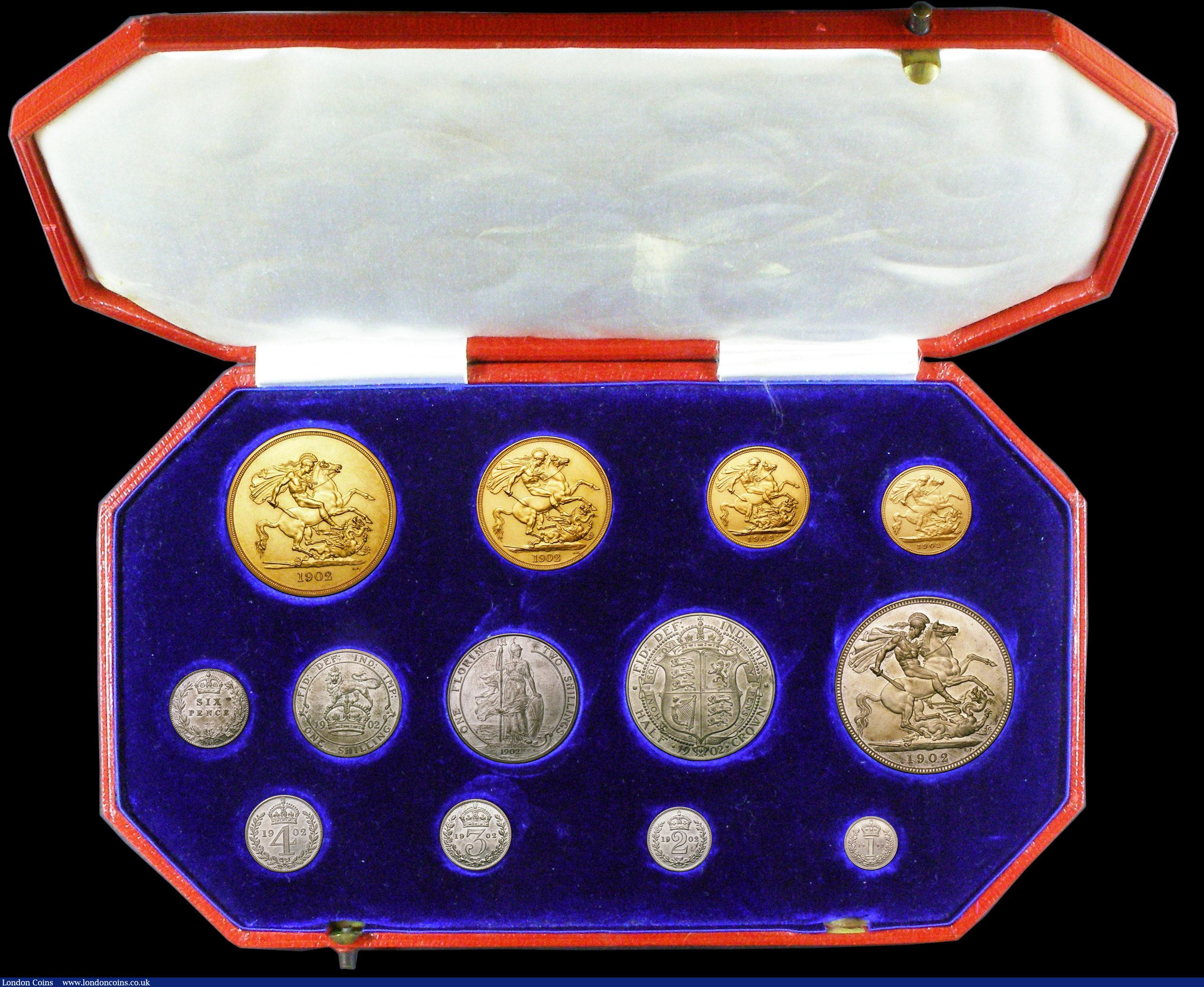 London Coins : A157 : Lot 394 : Proof Set 1902 Long Matt Set 13 coins Five Pounds, Two Pounds, Sovereign, Half Sovereign, Crown, Hal...