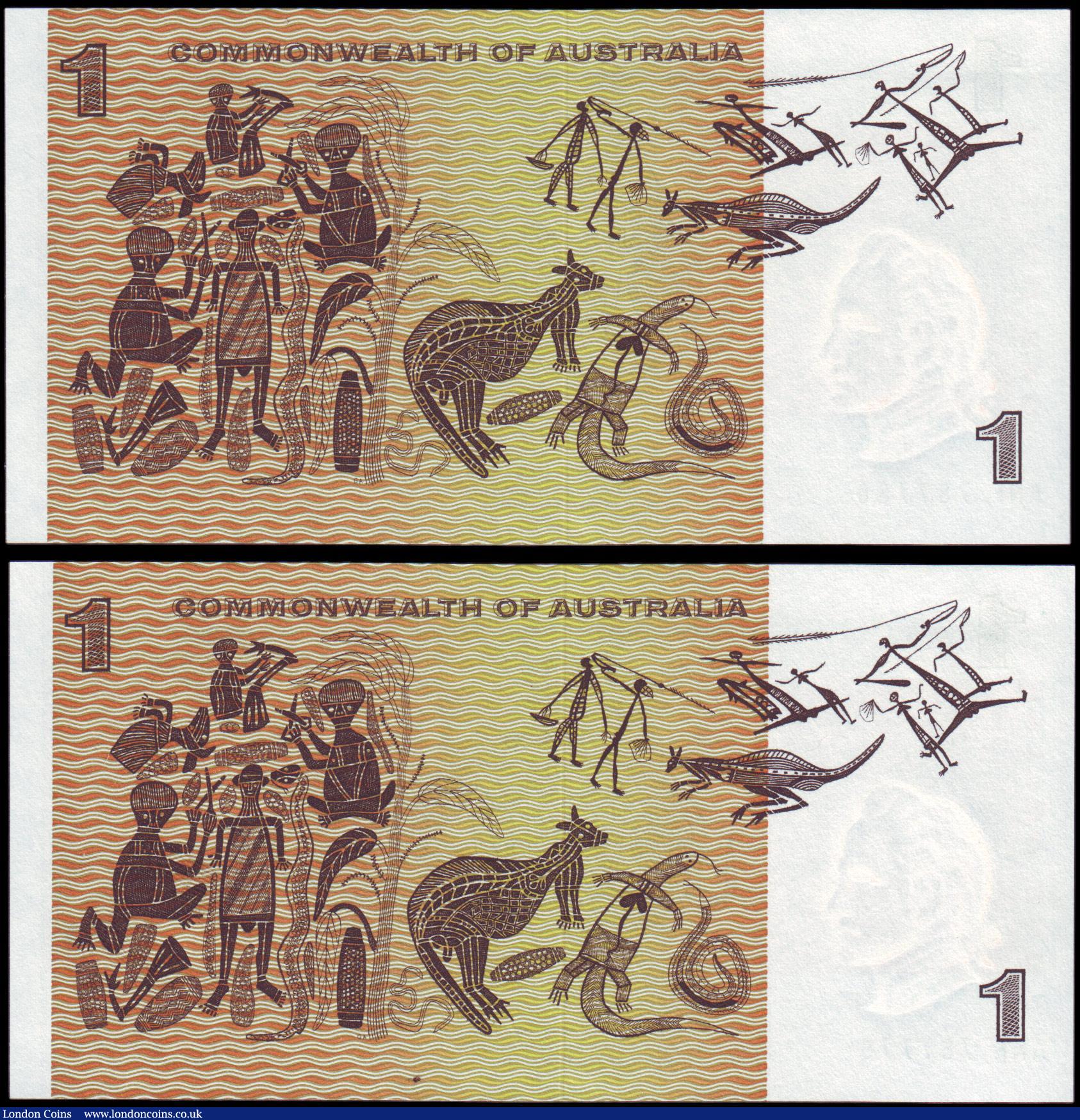 London Coins : A157 : Lot 89 : Australia $1 (2) issued 1969 series ANF 787779 & ANF 787780, Commonwealth issue with QE2 at righ...