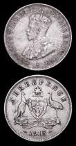 London Coins : A157 : Lot 1326 : Australia Threepences 1915 KM#24 (2) Good Fine, and Fine with some spots, scarce