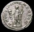 London Coins : A157 : Lot 1755 : Hostilian.  Ar antoninianus.  C, 251 AD.  Rev; PRINCIPI IVVENTVTIS, Hostilian standing l., holding s...