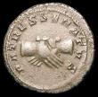 London Coins : A157 : Lot 1811 : Pupienus.  Ar antoninianus.  C, 238 AD.  Rev; PATRES SENATVS; clasped right hands. RIC 11b.  Grainy ...