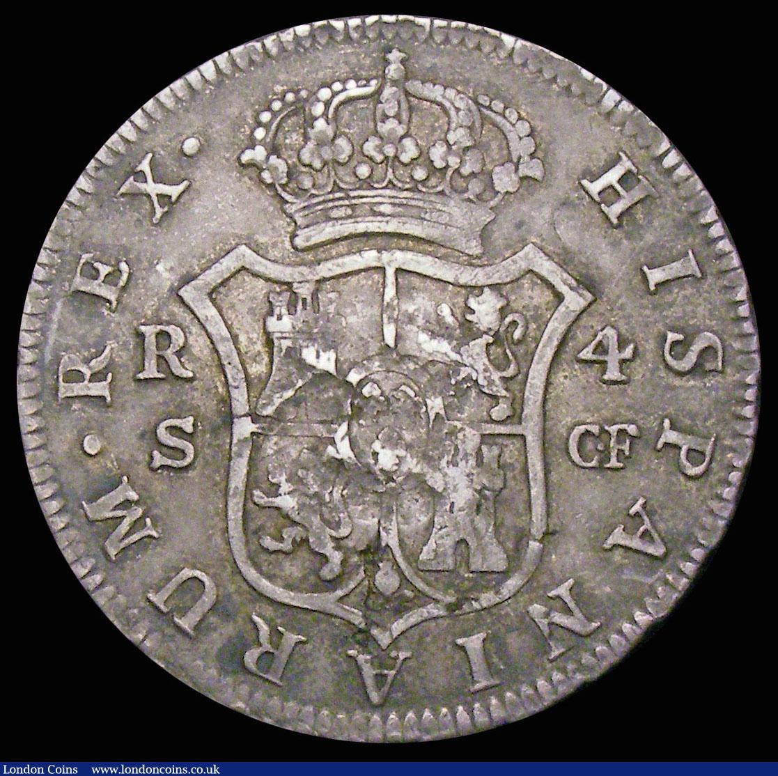 London Coins : A158 : Lot 2025 : Half Dollar George III Octagonal Countermark on a Spain 4 Reales 1779S CF (Seville) countermark Fine...