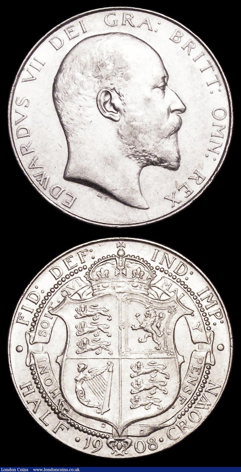 London Coins : A158 : Lot 2268 : Halfcrowns (2) 1906 ESC 751 EF with a metal flaw on the obverse, 1908 ESC 753 GVF/NEF