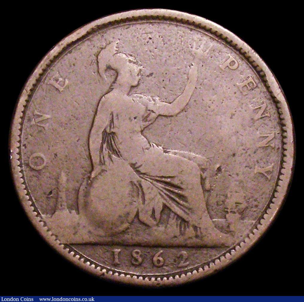 London Coins : A158 : Lot 2388 : Penny 1862 Small Date from Halfpenny die Freeman 41 dies 6+G VG Very Rare
