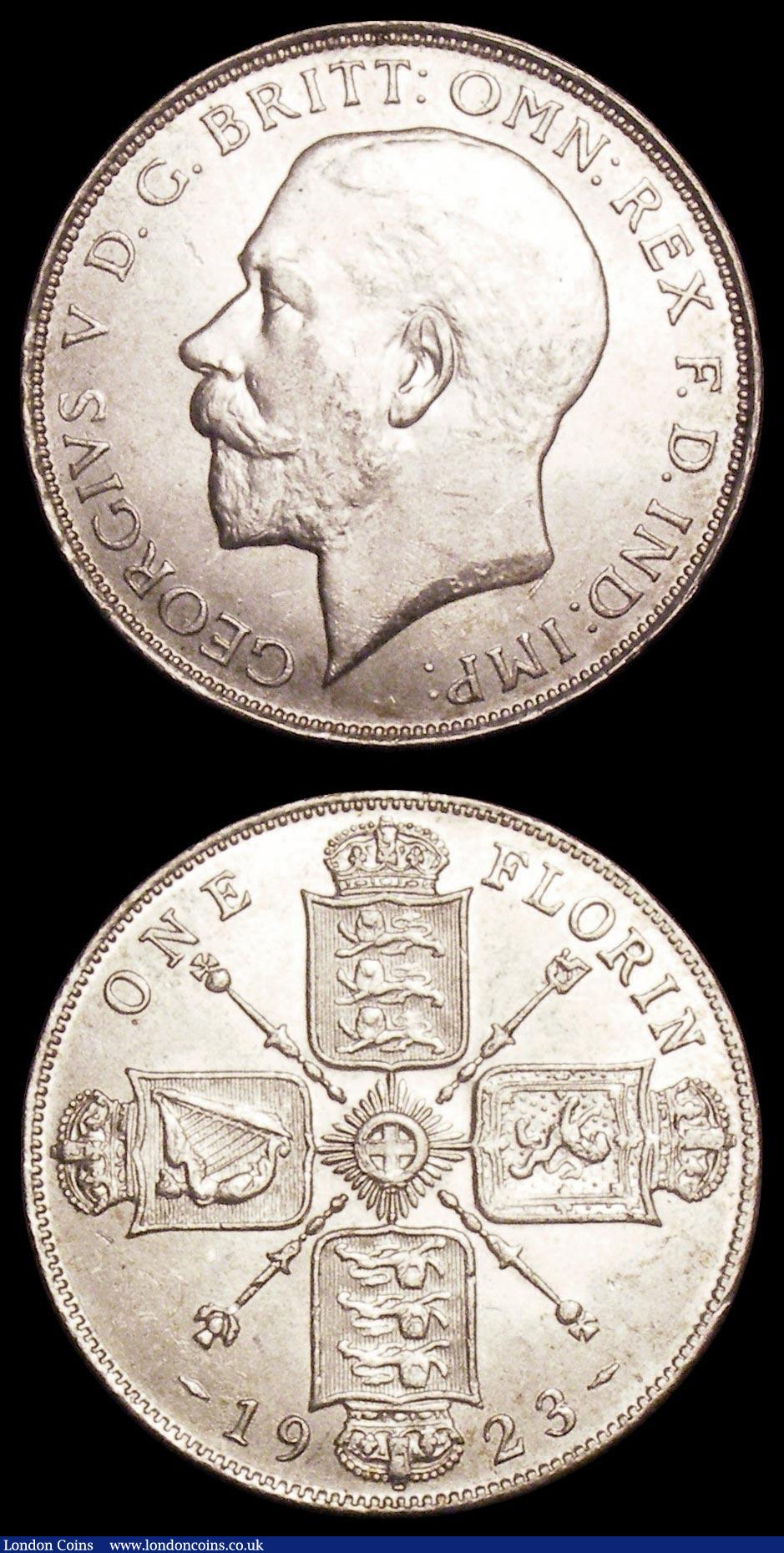London Coins : A158 : Lot 3264 : Florins 1922 and 1923 both Unc or near so the 22 with a tone spot obverse field