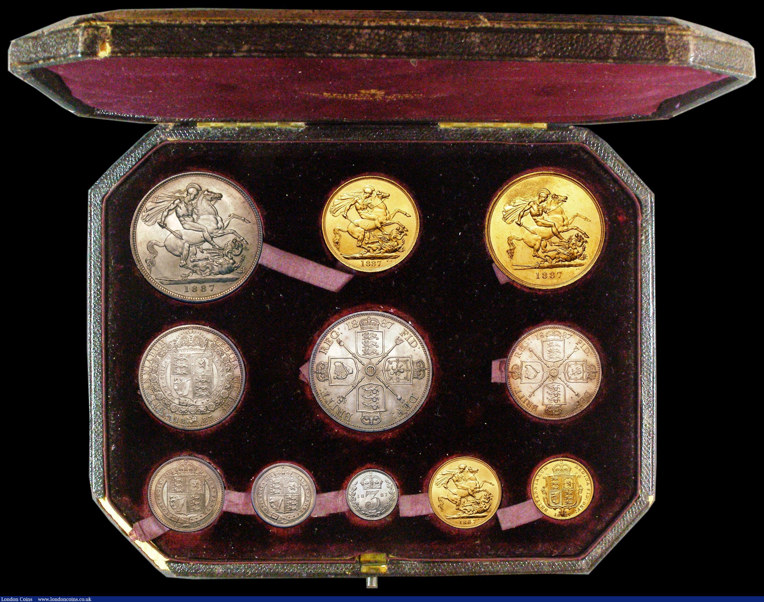 London Coins : A158 : Lot 575 : 1887 Golden Jubilee Currency Set Victoria 11 Coins Gold Five Pounds to Threepence GEF-UNC, many coin...
