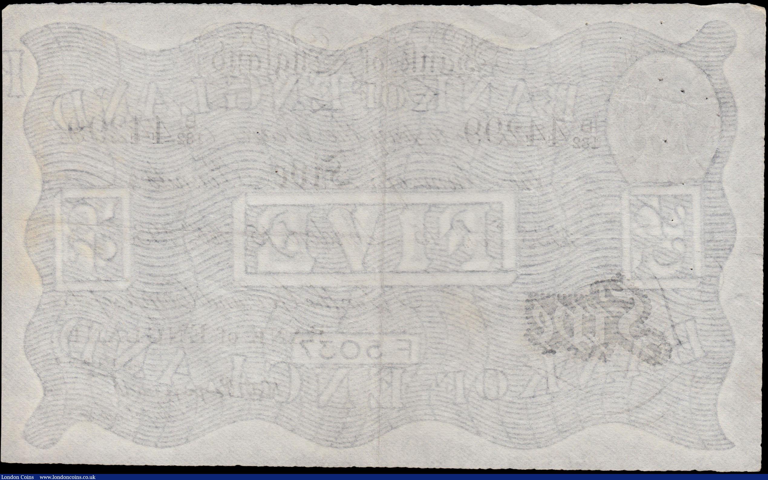 London Coins : A159 : Lot 1466 : Five Pounds Peppiatt B241 Operation Bernhard German forgery dated 15th February 1938 series B/182 44...